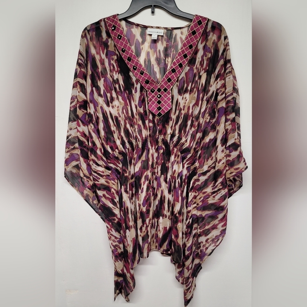 New Fashion Bug Sheer Kimomo Style Embellished Top L